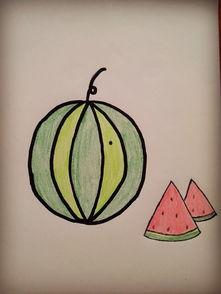 夏天儿童吃瓜简笔画,儿童吃瓜简笔画描绘清凉时光